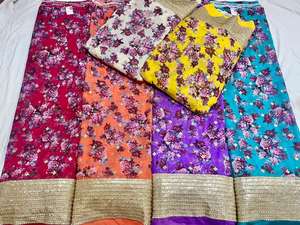 Alta calidad pura viscosa Georgette secuencia Zari con borde tela trabajo hecho a mano bordado tejido Georgette importación - Product Image 2