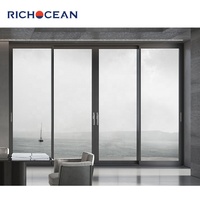 Porte coulissante en aluminium résistant aux chocs RICHOCEAN T6063 T5, insonorisée, avec verre trempé, du sol au plafond, à ouverture coulissante et levante