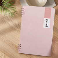Agenda mensuel personnalisé en spirale double fil rose pastel, journal en cuir PU, agenda professionnel pour le bureau
