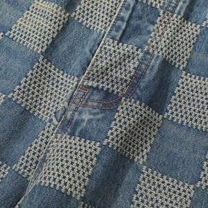 Jeans de mezclilla a cuadros de lujo para hombre, talla grande, diseño de tablero de ajedrez, estilo patchwork, corte holgado y recto, informal. - Product Image 2