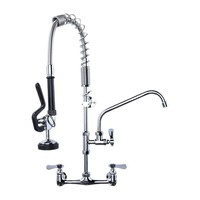 Keran Dapur Komersial Spring Pre Rinse, Terpasang di Dinding, Dua Gagang, Tugas Berat, Semprotan Tarik, Keran Mixer Wastafel Dapur