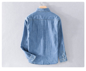 Camisas Casuales <span class=keywords><strong>de</strong></span> Primavera y Otoño para <span class=keywords><strong>Hombre</strong></span> <span class=keywords><strong>de</strong></span> Alta Calidad, Camisas <span class=keywords><strong>de</strong></span> Mezclilla <span class=keywords><strong>de</strong></span> Manga Larga con un Solo Bolsillo en el Pecho y Cuello <span class=keywords><strong>de</strong></span> Solapa para <span class=keywords><strong>Hombre</strong></span> - Product Image 2
