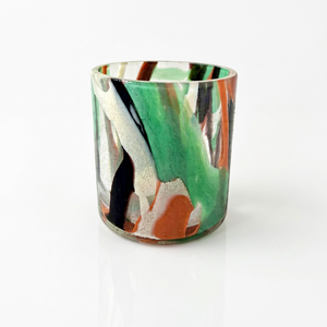 Porte-bougie rond en verre fait main, multicolore, effet éclaboussures, verre transparent pour décoration intérieure et fabrication de bougies - Product Image 1