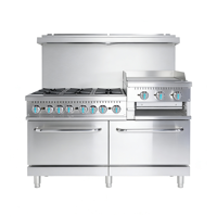 Cuisinière à gaz robuste à 6 brûleurs avec plaque de cuisson de 24 pouces, salamandre et double four, équipement de cuisson commercial en acier inoxydable