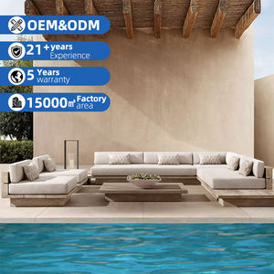 סט ספות מינימליסטי לגינה, ריהוט למלונות, סט ספות פטיו מעץ מלא, ריהוט גן מעץ טיק - Product Image 1