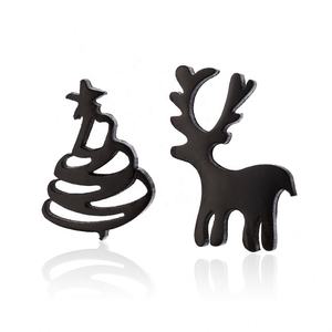 Pendientes de Acero Inoxidable con Diseño de Alce Navideño, Diseño Asimétrico de Animales, Piedra Natural, Estilo Europeo Americano para las Fiestas - Product Image 4