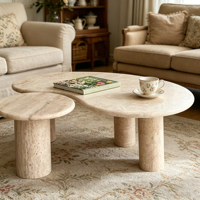 Vente directe d'usine : Ensemble de tables basses gigognes en marbre avec dessus en forme de nuage irrégulier, meubles de salon en travertin