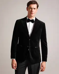 2024 ODM Custom Black Groom Cotton Velvet Blazer Suit Tuxedo 2 Buttons Tuxedo Slim Fit Tuxedo Satin Suits
