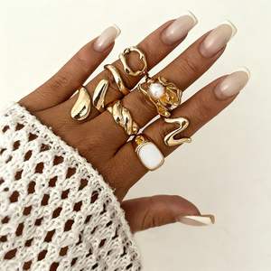 Anillos de Moda en Oro, 421, Nueva Joyería de Moda, Anillos Geométricos Irregulares Lisos, Juego de Anillos para Mujer, Regalo para Mujer - Product Image 6