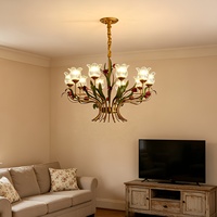 Lustre français vintage en fer forgé à motifs floraux avec éclairage LED pour salon, salle à manger, chambres à coucher