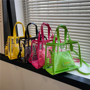 European American Style <b>Clear</b> PVC Jelly Tote Bag Large Capacity Fashion <b>Handbag</b> 2 In 1 Mother Daughter Sub Bag Waterproof Beach - Product Image 1