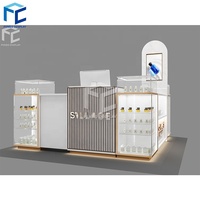 Kiosque de présentation de parfums moderne pour centre commercial, kiosque de vente au détail d'arômes, kiosque de présentation de parfums personnalisé avec éclairage LED, design en bois