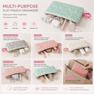 Custom Quilted Eco-Friendly Polyester Soft Handle <b>Cosmetic</b> Bag Flat Pouch Travel Makeup Organizer Zipper <b>Storage</b> Portable Small - Product Image 3
