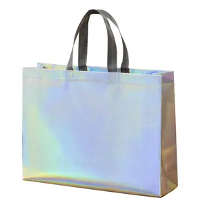 Bolso de mano no tejido para mujer con logotipo impreso con punto láser brillante para compras, bolso de marca Tide para zapatos, tienda, bolsa de regalo