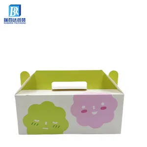 Recyclebare Kraftpapier Doos Voedsel Kartonnen Verpakking Custom Logo Cake Brooddoos Met Handvat