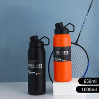 BORGE Bouteille d'eau isotherme de sport en acier inoxydable à double paroi personnalisée de 650 ml/1000 ml avec poignée