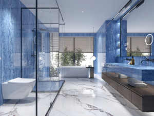 Sardin Blue Travertine Viglacera Vietnam 800*2600*9M Azulejos de piedra sinterizada para sala de estar Exterior Azul Gris Mármol - Product Image 2