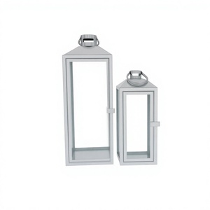 Farol de Metal Blanco con Asa y Paneles de Vidrio para Decoración del Hogar - Product Image 1