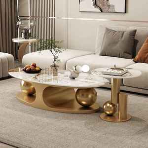 Tavolino <span class=keywords><strong>da</strong></span> Salotto di Lusso <span class=keywords><strong>Moderno</strong></span> in Acciaio Inox Dorato con Piano in Pietra Sinterizzata per Arredamento Casa - Product Image 1