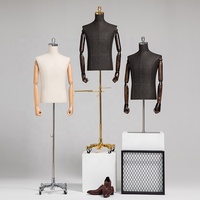 Mannequin de vitrine populaire pour veste, torse masculin avec porte-chaussures, bras en bois, noir, demi-corps supérieur, mannequin masculin pour l'affichage de costumes