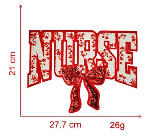New Stock Big Size 27cm Iron on Chenille Sequin Mixed Embroidered <b>Nurse</b> Bow Patch - Product Image 4