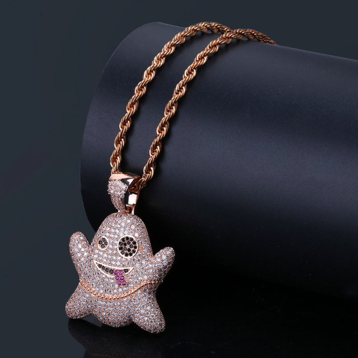 Ice cream ghost Emoji amusing expression hiphop ghost pendant