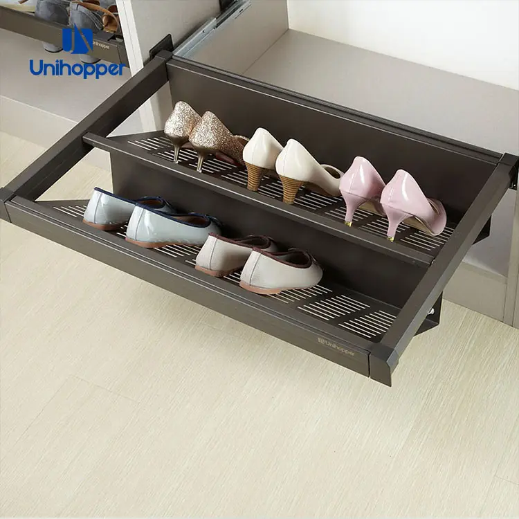 Unihopper Hiện Đại Có Thể Điều Chỉnh 2 Tier Mềm Đóng Kéo Ra Trượt Tủ Quần Áo Tủ Lưu Trữ Giày Closet Giày Rack Cho Closet