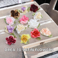 DREA 10pcs/bag Bunga Mawar Buatan Tangan dari Pita Satin untuk Dekorasi Pakaian Natal dan Aksesoris