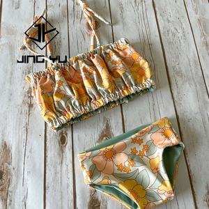 OEM Professional Swimwear Custom Recyclable Printed Toddler Swimsuit High Quality Two Piece Pleated Kid Swimsuit - Product Image 4