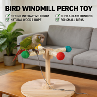 Perchoir Rotatif Éolienne CT pour Perroquet – Jouet Écologique en Bois Durable pour Cage à Oiseaux, Stimule la Stimulation Mentale, l'Interaction et la Mastication du Bec