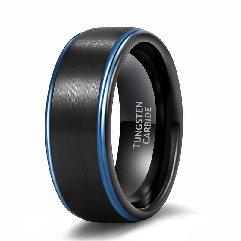 Somen 8mm Women Men Black Ring with Blue Line Brushed Tungsten Carbide Daily Fashion Jewelry Unisex Rings Dark Size 6-13