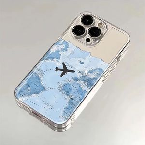 Pareja avión mapa impresión a prueba de golpes <span class=keywords><strong>espacio</strong></span> TPU funda de teléfono móvil para Iphone 8 X Xr Xs 11 12 13 14 15 16 17 Pro Max - Product Image 1