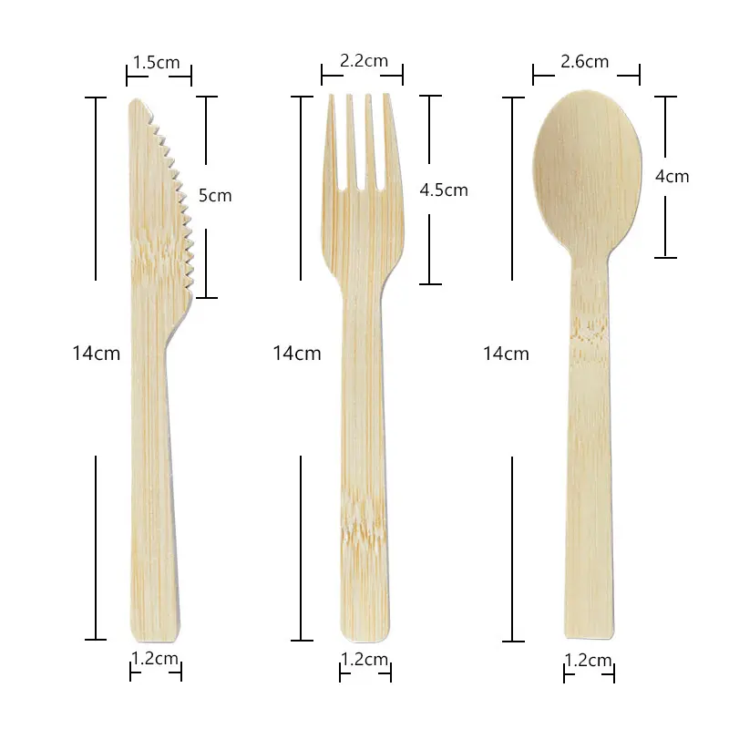 Wholesale Custom LOGO 100% Biodegradable Disposable Bamboo Kitchen Spoon Knife Set Fork Cutlery