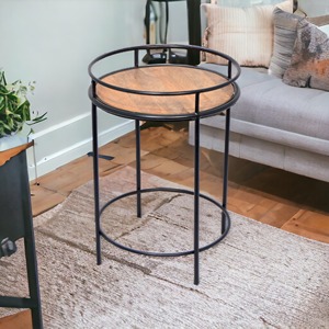 Modern Luxury <b>Brown</b> Custom Shaped Wood & Metal Coffee Side <b>Table</b> Snack End <b>Table</b> for Living Room Bedroom Kitchen Cheap Price - Product Image 2