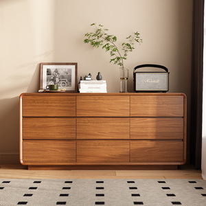 Solid Wood <b>Chest</b> Of Drawers Five Drawer Walnut Color <b>Storage</b> Cabinet For Bedroom Living Room - Product Image 4