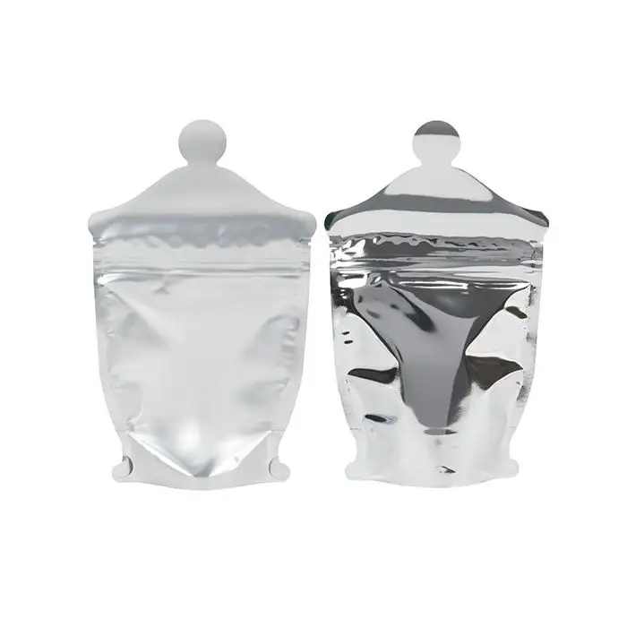 Custom Airtight Plastic Clear Apothecary Jar Shaped Pouch Frosted Front Panel Zipper Storage Bags For Food Salts Nuts Medicine