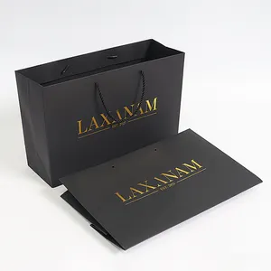 Recycled Luxury Custom Gold Hot Stamping Black White Paper Bag Best Selling Art Paper Package Bags With Your Own Logo