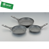 Panci Penggorengan, 3 buah Set peralatan masak marmer aluminium anti lengket 20cm 24cm 28cm lapisan batu