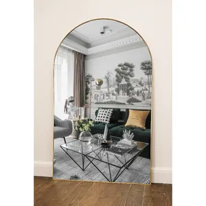 Espelho de parede inclinado para decoração moderna personalizada, grande arco dourado, espelho de corpo longo extra grande, espelho de parede com corpo longo e grande