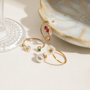 Flower Pearl <b>Ring</b> Gold <b>Adjustable</b> Women's Jewelry Gift - Product Image 4
