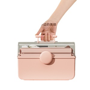 Boîte de rangement cosmétique de bureau grande capacité avec miroir et tiroir pour pinceaux de maquillage, rouge à lèvres, fond de teint, vernis à ongles, portable - Product Image 3