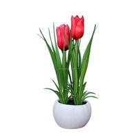 Plantas Artificiales en Maceta de 18 cm, Bonsái Pequeño, Hierba de Cebolla Sintética, Tulipán Rojo, para Decoración de Tiendas, Hoteles, Bibliotecas, Oficinas y Hogares