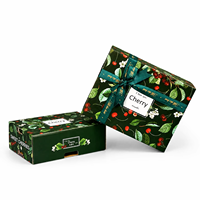 Grande boîte d'emballage pour cerises, capacité 2,5 kg, 30x24x9,6 cm, imprimé floral vert, carton ondulé télescopique, écologique