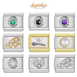 Hapiship ชาร์มรูปหัวใจเดซี่แบบใหม่ ดีไซน์ปีกกลม ประดับเพชร CZ คุณภาพสูง สไตล์อิตาลี เหมาะสำหรับสร้อยข้อมือขนาด 9 มม. ทำจากสแตนเลสสตีล รุ่น DJ199 - Product Image 4