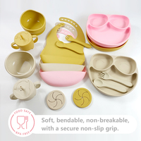 Ensemble d'alimentation pour bébé en silicone de qualité alimentaire, bol à sucer durable, assiette à motif visage souriant, tasse à collation portable, cuillère et fourchette souples