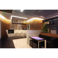 Comptoir de bar de restaurant moderne, armoire à vin, décoration murale et de plafond, banquette de salon pour l'intérieur des restaurants et salons
