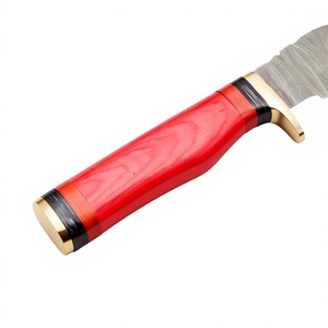 Cuchillo de acero de Damasco con mango de madera, hoja parcialmente serrada, para camping al aire libre, con funda de cuero, diseño ligero, 3 años de garantía. - Product Image 4