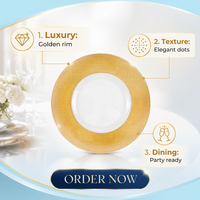 Assiette de service ronde élégante en verre électroplaqué or pour réceptions de mariage et événements
