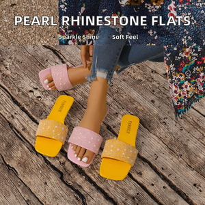 Nouvelles sandales plates pour femmes 611, 5 couleurs, perles et strass, sexy, à bout en <span class=keywords><strong>acier</strong></span>, grandes tailles 35-43, de luxe, tendance, souples pour la plage - Product Image 2