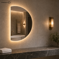 Miroir mural irrégulier rétroéclairé, miroir de salle de bain LED asymétrique en forme de D pour hôtel, salle de bain, décoration de salon